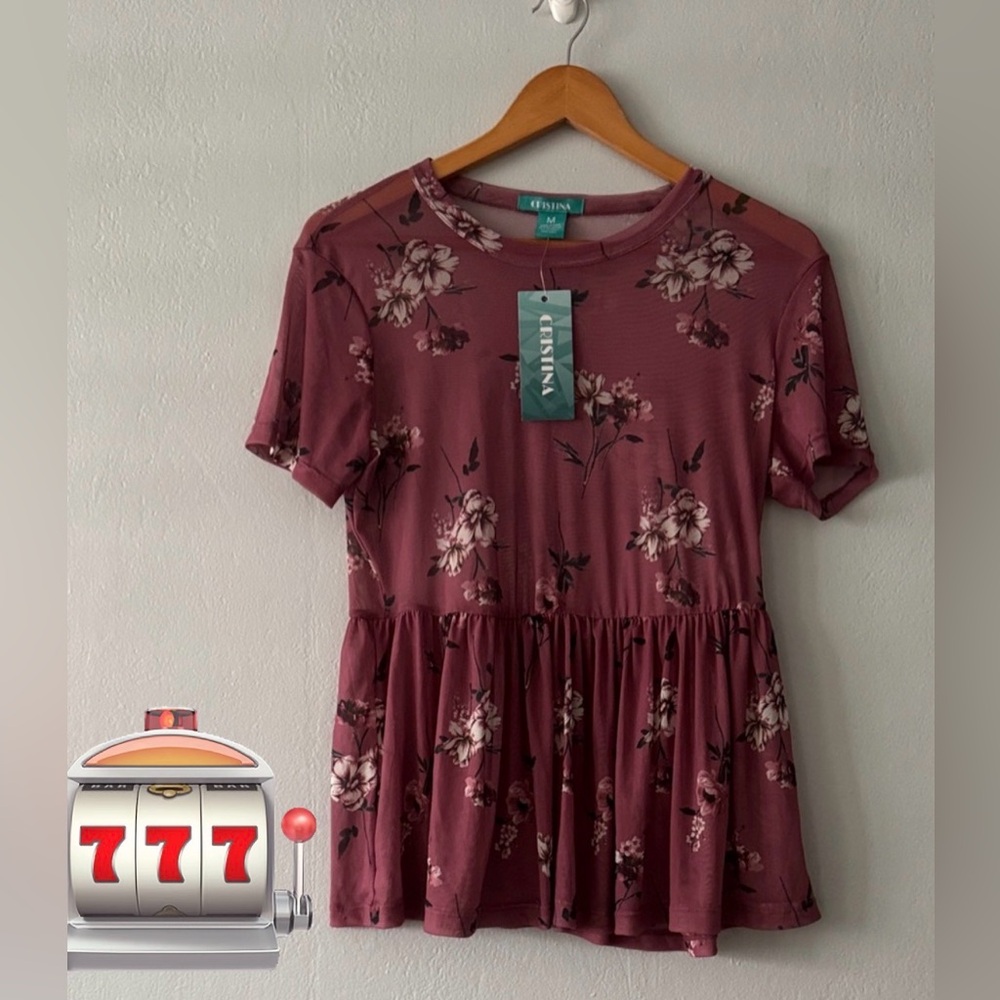 Women's Floral Short Sleeve Top - Plum B-1